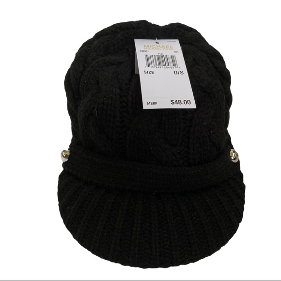 MICHAEL Michael Kors Patchwork Cable-Knit Hat Black - Picture 2 of 8